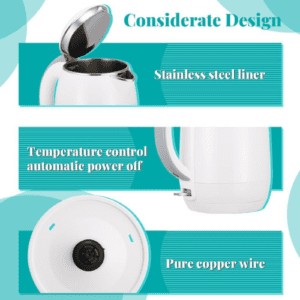 ⁦Winning Star 1.8L Electric Kettle | 1800W | Stainless Steel 304 | Detachable Washable Filter | Overheat Protection | Automatic Shut-off | Anti-Dry Burning Protection | EU Quality | White⁩ - الصورة ⁦2⁩