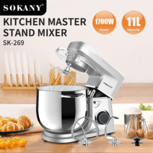 ⁦SOKANY SK-269 Food Processor Kneading Machine 1700 W, Professional 11 L Dough Machine with Whisk, Dough Hook, Beater and Splash Guard, 6 Speeds with Stainless Steel Bowl Mixing Machine⁩ - الصورة ⁦2⁩