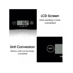 ⁦Digital Kitchen Scale | Tempered Glass | 5kg Capacity | 1g Precision | Tare Function | Automatic Power Off | Model KE-A | Black⁩ - الصورة ⁦2⁩