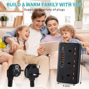 Winning Star ST-4010 Power Strip | 3 Sockets with Safety Door | Overload Protection | 6 USB Ports (5V/2.4A) | 2m Pure Copper Wire | PP Flame Retardant Shell | AC220-250V | 10A/2500W | Black. - Image 2