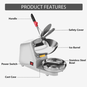 ⁦Electric Dual Blades Ice Crusher Shaver Snow Cone Maker Machine Silver 64kg/hr for Home and Commerical Use⁩ - الصورة ⁦2⁩