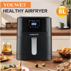 ⁦Sokany Electric Air Fryer, 8L Capacity, 2000W, Touch Screen, Non-Stick Coating, Hot Air Circulation, Knob Control Temperature 80-200 Degree Celsius For Frying, Grilling, Broiling, Roasting⁩ - الصورة ⁦2⁩