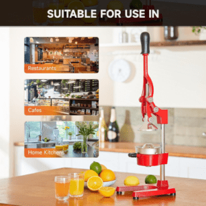 ⁦Commercial Grade Citrus Juicer Professional Hand Press Manual Fruit Juicer Orange Juice Squeezer for Lemon Lime Pomegranate (Red Cast Iron/Stainless Steel)⁩ - الصورة ⁦2⁩