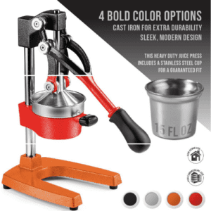 ⁦Cast Iron  Juicer | Extra-Large Commercial Grade Manual Hand Press | Heavy Duty Countertop Squeezer for Fresh Orange Juice (Bonus Stainless Steel Cup) (Gray)⁩ - الصورة ⁦2⁩