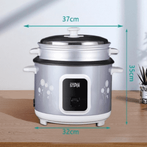 ⁦Winning Star ST-9309 2.8L Straight Rice Cooker | 1000W, Non-Stick Coating | SS Steamer| Aluminum Inner Pot | Circulation Heating | 220-240V | BS Plug | Gray with printing⁩ - الصورة ⁦3⁩