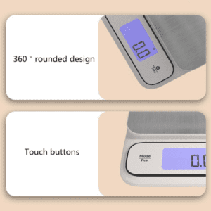 ⁦Digital Kitchen Scale | Waterproof Touch Pad | Stainless Steel | 10kg Capacity | 0.5g Precision | USB Rechargeable | Model K10 | Black⁩ - الصورة ⁦3⁩