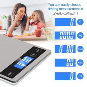 ⁦Digital Kitchen Scales -10kg, Stylized and Slim Food Scale, Water Resistant Tempered Glass Stainless Steel Panel, LCD Display, Tare Function (Silver-10kg)⁩ - الصورة ⁦3⁩