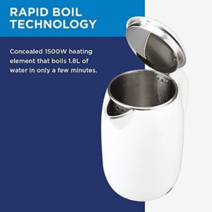 ⁦Winning Star 1.8L Electric Kettle | 1800W | Stainless Steel 304 | Detachable Washable Filter | Overheat Protection | Automatic Shut-off | Anti-Dry Burning Protection | EU Quality | White⁩ - الصورة ⁦3⁩