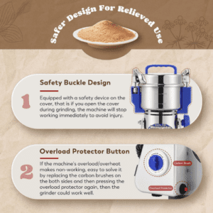 ⁦800g/1.76lb Electric Grain Grinder 50-300 Mesh Herb Spice Mill, Stainless Steel & 2500W 36000rpm Commercial Motor, with Protection of Overload & Open-Cover-Stop (800g Swing Type)⁩ - الصورة ⁦3⁩
