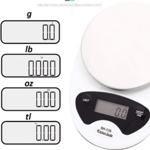 ⁦Digital Kitchen Scale | ABS Housing | 5kg Capacity | 1g Precision | Tare Function | Automatic Power Off | Model SH-136A | White⁩ - الصورة ⁦3⁩