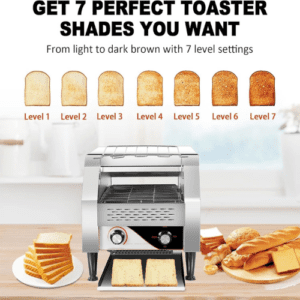 ⁦Electric Toaster Machine, 2200W Commercial Conveyor Toaster with Indicator Light, 3 Toasting Modes And 7 Levels Baking Range Adjustable, Two-way Output and Removable Bread Tray, for Restaurants⁩ - الصورة ⁦3⁩