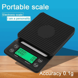 ⁦Digital Kitchen and Coffee Scale | 5KG/0.1g Precision | Rechargeable USB Lithium Battery | LCD Display | 4 Units, Tare, Auto Off, Timer Function | Stainless Steel + ABS plastic | Model RC-X | Black.⁩ - الصورة ⁦3⁩