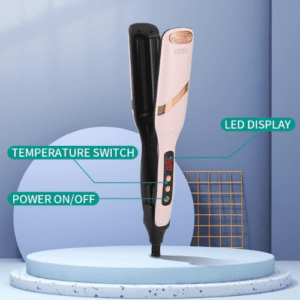 ⁦WINNING STAR Hair Crimper & Curling Iron 35mm with Double Barrel Hair Crimper | 75W with 5 Temperature Settings & Rapid Heat-up Time | PTC Ceramic Coated Plates | LED Display | Auto Power-Off | Pink⁩ - الصورة ⁦3⁩