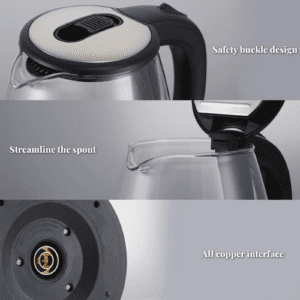 ⁦Winning Star 1500W Electric Kettle, 1.8L High Borosilicate Glass Auto Power Off, Overheat protection, Double Crystalian Control, Anti-Dry Burning Protection, Copper Cord⁩ - الصورة ⁦3⁩