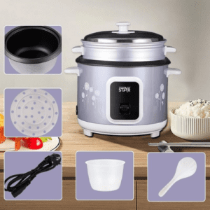 ⁦Winning Star ST-9309 2.8L Straight Rice Cooker | 1000W, Non-Stick Coating | SS Steamer| Aluminum Inner Pot | Circulation Heating | 220-240V | BS Plug | Gray with printing⁩ - الصورة ⁦4⁩
