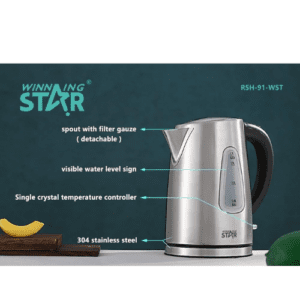 ⁦WINNING STAR Electric Tea Kettle 1.7L with Detachable washable filter, overheat protection, Double Crystalian Control, Automatic Shut off Switch Anti-Dry Burning Protection Copper Cord⁩ - الصورة ⁦4⁩