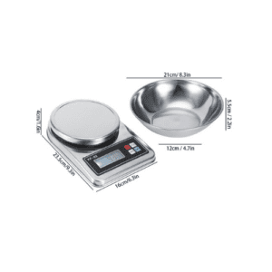 ⁦Digital Kitchen Scale | 10kg Capacity | 1g Precision | Tare Function | Stainless Steel | Model XF-03 | Silver | Blue Backlight Display | AAA Battery Powered⁩ - الصورة ⁦4⁩