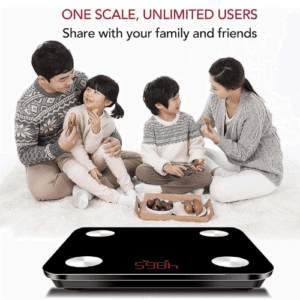 ⁦Digital Smart Bluetooth Body Scale | 180kg Capacity | 15 Measurements | LCD Display | Smartphone APP for Body Weight, Fat, Water, BMI, BMR, Muscle Mass | Tempered Glass | Model YZ-1600D | Black.⁩ - الصورة ⁦4⁩