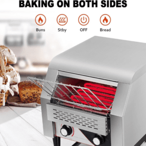 ⁦Electric Toaster Machine, 2200W Commercial Conveyor Toaster with Indicator Light, 3 Toasting Modes And 7 Levels Baking Range Adjustable, Two-way Output and Removable Bread Tray, for Restaurants⁩ - الصورة ⁦4⁩
