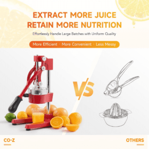 ⁦Commercial Grade Citrus Juicer Professional Hand Press Manual Fruit Juicer Orange Juice Squeezer for Lemon Lime Pomegranate (Red Cast Iron/Stainless Steel)⁩ - الصورة ⁦4⁩