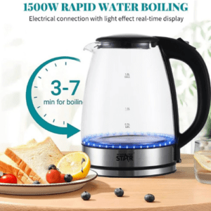 ⁦Winning Star 1500W Electric Kettle, 1.8L High Borosilicate Glass Auto Power Off, Overheat protection, Double Crystalian Control, Anti-Dry Burning Protection, Copper Cord⁩ - الصورة ⁦4⁩