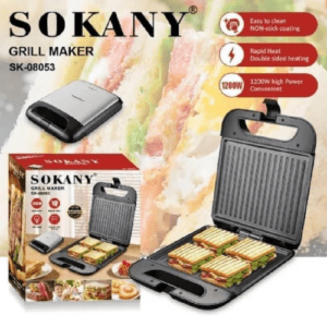 ⁦Sokany Grill Maker, 1200W, Non-Stick Electric Grill & Panini Press, Adjustable Temperature, Easy-to-Clean, Model SK-08053⁩ - الصورة ⁦5⁩