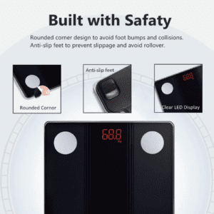 ⁦Digital Smart Bluetooth Body Scale | 180kg Capacity | 15 Measurements | LCD Display | Smartphone APP for Body Weight, Fat, Water, BMI, BMR, Muscle Mass | Tempered Glass | Model YZ-1600D | Black.⁩ - الصورة ⁦5⁩