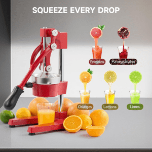 ⁦Commercial Grade Citrus Juicer Professional Hand Press Manual Fruit Juicer Orange Juice Squeezer for Lemon Lime Pomegranate (Red Cast Iron/Stainless Steel)⁩ - الصورة ⁦5⁩