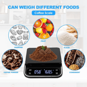 ⁦Digital Kitchen and Coffee Scale | 5KG/0.1g Precision | Rechargeable USB Lithium Battery | LCD Display | 4 Units, Tare, Auto Off, Timer Function | Stainless Steel + ABS plastic | Model RC-X | Black.⁩ - الصورة ⁦5⁩