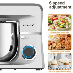 ⁦SOKANY SK-269 Food Processor Kneading Machine 1700 W, Professional 11 L Dough Machine with Whisk, Dough Hook, Beater and Splash Guard, 6 Speeds with Stainless Steel Bowl Mixing Machine⁩ - الصورة ⁦6⁩