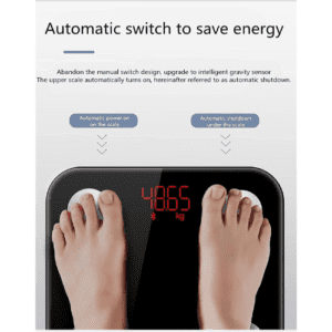 ⁦Digital Smart Bluetooth Body Scale | 180kg Capacity | 15 Measurements | LCD Display | Smartphone APP for Body Weight, Fat, Water, BMI, BMR, Muscle Mass | Tempered Glass | Model YZ-1600D | Black.⁩ - الصورة ⁦6⁩