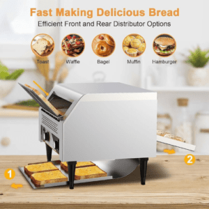 ⁦Electric Toaster Machine, 2200W Commercial Conveyor Toaster with Indicator Light, 3 Toasting Modes And 7 Levels Baking Range Adjustable, Two-way Output and Removable Bread Tray, for Restaurants⁩ - الصورة ⁦6⁩
