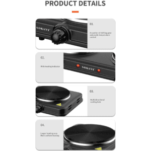 ⁦SOKANY Electric Stove&Heater Electrics Hot Plate Two Burners 2000W SK-5107 Black⁩ - الصورة ⁦6⁩