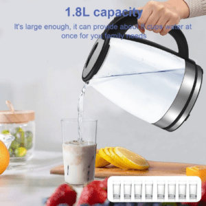⁦Winning Star 1500W Electric Kettle, 1.8L High Borosilicate Glass Auto Power Off, Overheat protection, Double Crystalian Control, Anti-Dry Burning Protection, Copper Cord⁩ - الصورة ⁦7⁩