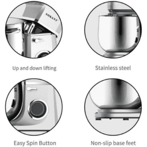 ⁦SOKANY SK-269 Food Processor Kneading Machine 1700 W, Professional 11 L Dough Machine with Whisk, Dough Hook, Beater and Splash Guard, 6 Speeds with Stainless Steel Bowl Mixing Machine⁩ - الصورة ⁦7⁩