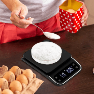 ⁦Digital Kitchen and Coffee Scale | 5KG/0.1g Precision | Rechargeable USB Lithium Battery | LCD Display | 4 Units, Tare, Auto Off, Timer Function | Stainless Steel + ABS plastic | Model RC-X | Black.⁩ - الصورة ⁦8⁩