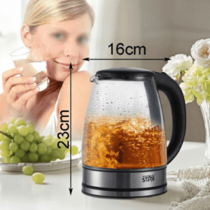 ⁦Winning Star 1500W Electric Kettle, 1.8L High Borosilicate Glass Auto Power Off, Overheat protection, Double Crystalian Control, Anti-Dry Burning Protection, Copper Cord⁩ - الصورة ⁦8⁩