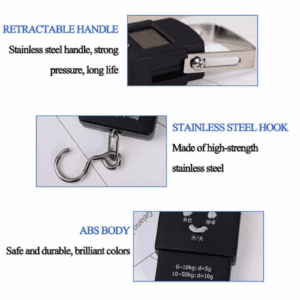 ⁦Portable Travel Digital Luggage Scale | Max Load 50KG | LCD Display | High Precision Sensors | Metal Handle | Model EC-H05 | Black.⁩ - الصورة ⁦8⁩